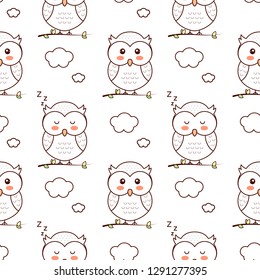 Cute cartoon owls pattern, isolated on white background.