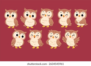 cute cartoon owls in various poses