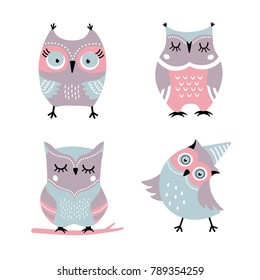 Cute cartoon owls vector set