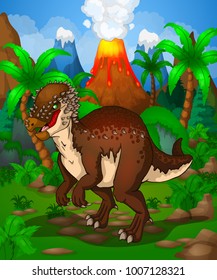 Cute cartoon pachycephalosaurus. Vector illustration of a cartoon dinosaur.
