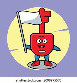 Cute cartoon Padlock key mascot character with white flag in modern design for t-shirt, sticker, logo element