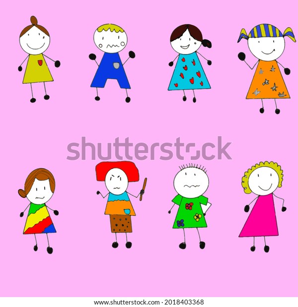 Cute Cartoon Painting Pink Background Stock Vector (Royalty Free ...