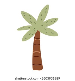 Cute cartoon palm clipart, isolated tropical tree, hand drawn object. Vector illustration in flat style