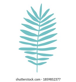 Cute cartoon palm leaf isolated on white background. Cartoon floral element. Vector illustration.
