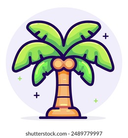 Cute Cartoon Palm Tree with Two Coconuts. Flat Vector Design for Summer Card.