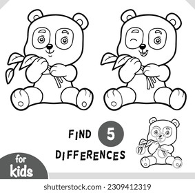 Cute cartoon panda animal, find differences educational game for children