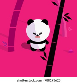 cute cartoon panda in bamboo forest vector illustration.Design panda character with bamboo background.Panda standing in jungle.