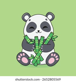 Cute cartoon panda and bamboo. Vector illustration for kids.