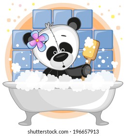 Cute cartoon Panda in the bathroom