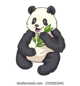 Cute Cartoon Panda Bär mit Bambus. Vektorgrafik lustige Tiere Charakter einzeln auf weißem Hintergrund. 