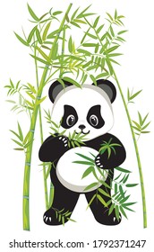 Cute cartoon panda bear with green bamboo design.