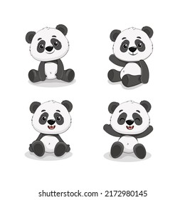 Cute cartoon panda. Cute panda bear, happy baby animal, lazy funny chinese bear. Set panda.Vector illustration