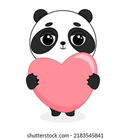 Cute cartoon panda bear with a heart isolated on white bsckground. Vector illustration