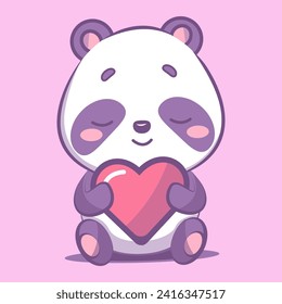 Cute cartoon panda bear with heart in hands, St.Valentines Day vector illustration