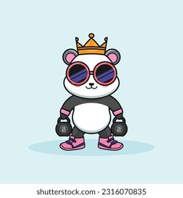 cute cartoon panda bear holding kettlebells, Illustration of Fitness Activities.