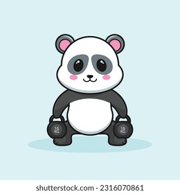 cute cartoon panda bear holding kettlebells, Illustration of Fitness Activities.