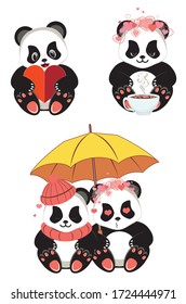 Cute cartoon panda bear with red heart design.