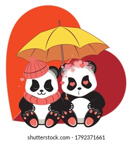Cute cartoon panda bear with red heart design.