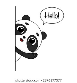 Cute cartoon panda bear saying hello. Vector illustration isolated on white background