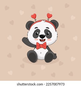 cute cartoon panda bear valentine's day card. Vector illustration