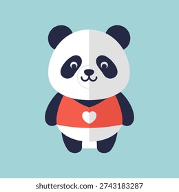 Cute cartoon panda bear wearing red bib with white heart