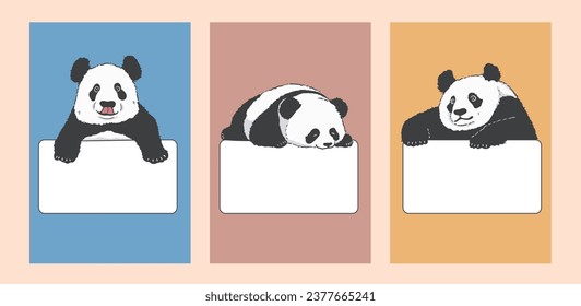 Cute Cartoon Panda with blank paper. Panda above banner or sign illustration