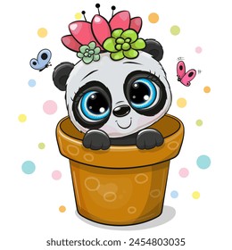 Netter Cartoon-Panda in einem braunen Blumentopf