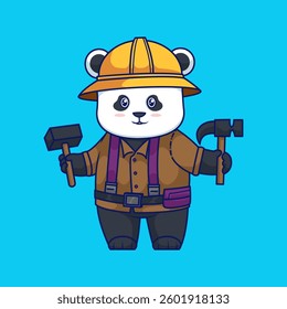 Cute cartoon Panda Builder with Hammers