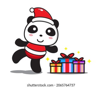 cute cartoon panda celebrating christmas