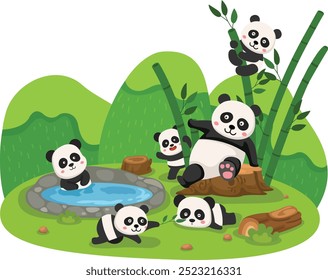 süßer Cartoon-Panda-Charakter auf weißem Hintergrund
