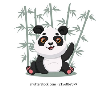 Cute cartoon Panda characters. on the bamboo background. Children illustration in vector flat style and education