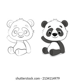 Cute cartoon Panda coloring page for kids. Vector illustration.