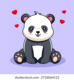 Cute Cartoon Panda Cub with Floating Red Hearts Vector Illustration Cartoon Design Kawaii