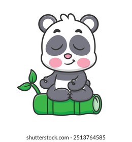 Cute Cartoon Panda Doing Health Yoga on Bamboo Illustration Icon Vector, Animals Sports Cartoon Icon Premium Vector, Cartoon Sports Style.