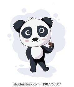 cute cartoon panda with donut vector illustration 