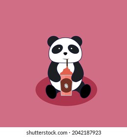 lindo caricatura panda beber jugo