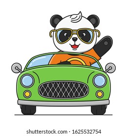 Cute cartoon panda driving a car vector illustration design