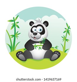 Cute Cartoon Panda eating bamboo 