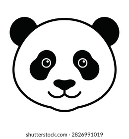 A cute cartoon panda face with black and white fur and big eyes looking happy smiling at the camera with a friendly expression