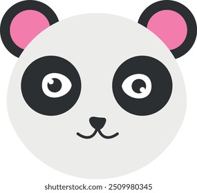 Cara linda del panda de la historieta con los ojos Grandes y las orejas rosadas.