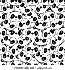 Cute Cartoon Panda Face Seamless Pattern vector