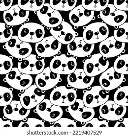 Cuto de caricatura Panda Face Vector de patrón sin foco