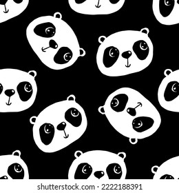 Cuto de caricatura Panda Face Vector de patrón sin foco