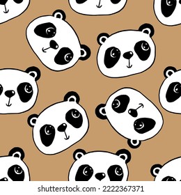 Cute Cartoon Panda Face Seamless Pattern vector