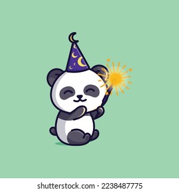 cute cartoon panda with fireworks in new year