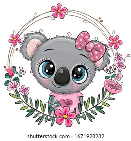 Cute Cartoon Panda girl with a floral wreath