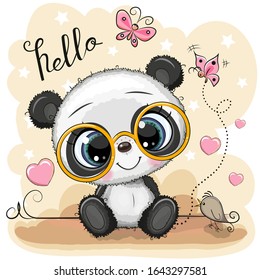 Cute Cartoon Panda with glasses on a yellow background