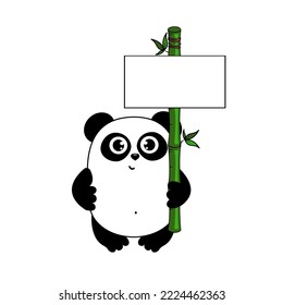 Cute cartoon panda  with green banner. Funny character for your design. Green energy concept. Panda protect. Ecology problems, environmental protection