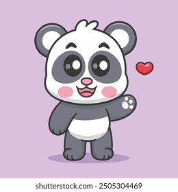 Cute Cartoon Panda Greeting Love Isolated Illustration Icon Vector, Animals Nature Cartoon Icon Premium Vector, Cartoon Nature Style 