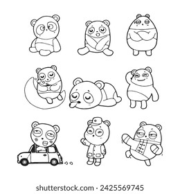 cute cartoon panda Hand drawn doodle comic illustration vector isolated on white background